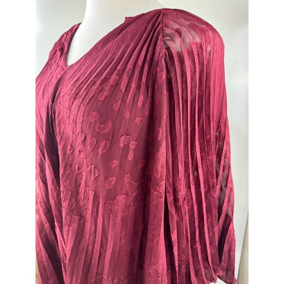 by Anthropologie Toulon Pleated Mini Dress Boho Holiday Burgundy Maroon Size XS - Picture 5 of 12
